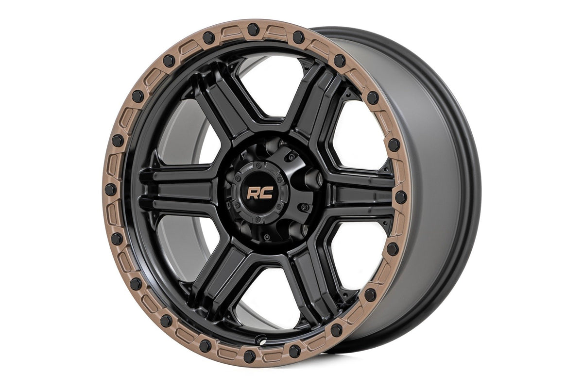 Rough Country 79 Series Wheel | One-Piece | Semi Gloss Black w/Bronze Ring | 18x9 | 5x5 | -12mm