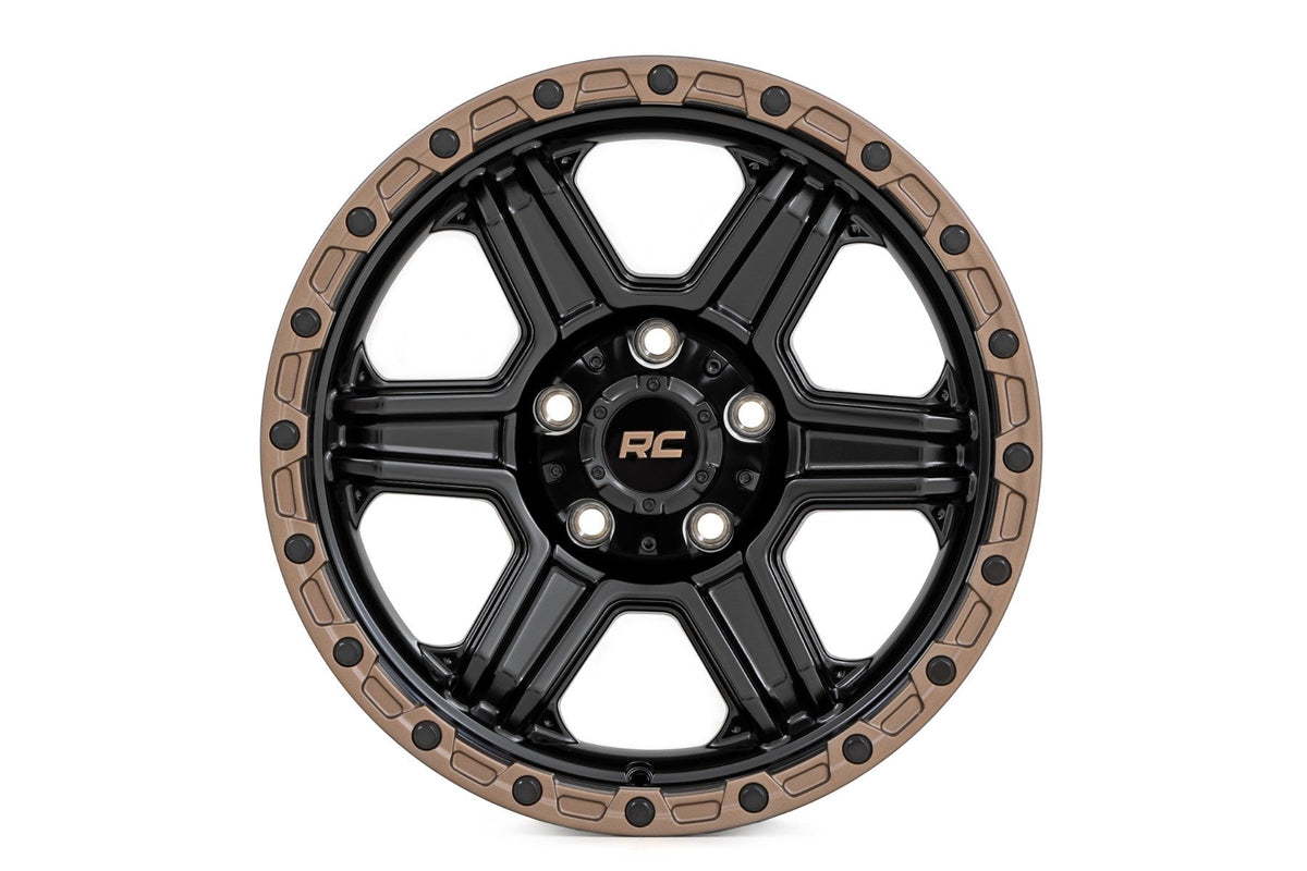 Rough Country 79 Series Wheel | One-Piece | Semi Gloss Black w/Bronze Ring | 18x9 | 5x5 | -12mm
