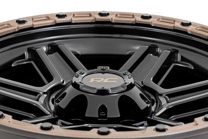 Rough Country 79 Series Wheel | One-Piece | Semi Gloss Black w/Bronze Ring | 18x9 | 5x5 | -12mm