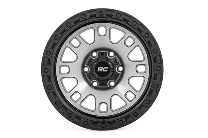 Rough Country 82 Series Wheel | One-Piece | Machined Semi Gloss Black | 17x9 | 5x4.5 | -12mm