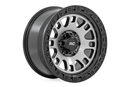 Rough Country 82 Series Wheel | One-Piece | Machined Semi Gloss Black | 17x9 | 5x4.5 | -12mm