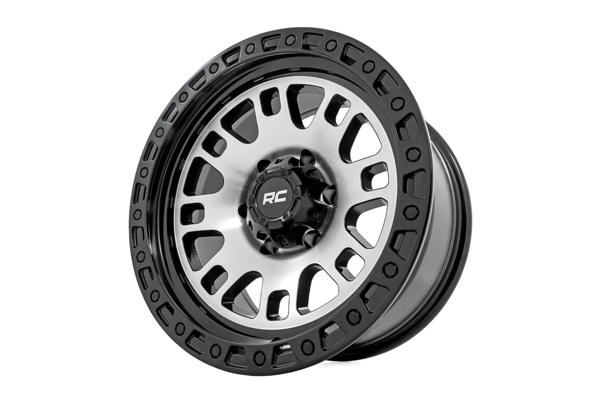 Rough Country 82 Series Wheel | One-Piece | Machined Semi Gloss Black | 17x9 | 5x4.5 | -12mm