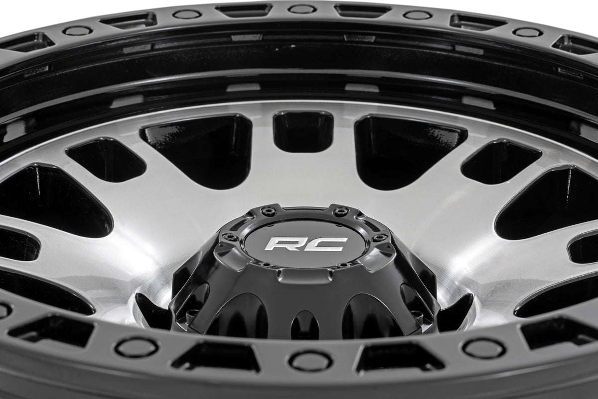 Rough Country 82 Series Wheel | One-Piece | Machined Semi Gloss Black | 17x9 | 5x5 | -12mm